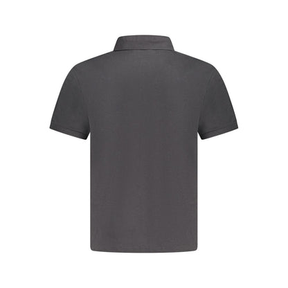 Back view of North Sails Black Cotton Men Polo Shirt with short sleeves and collar, showcasing sleek and stylish design.