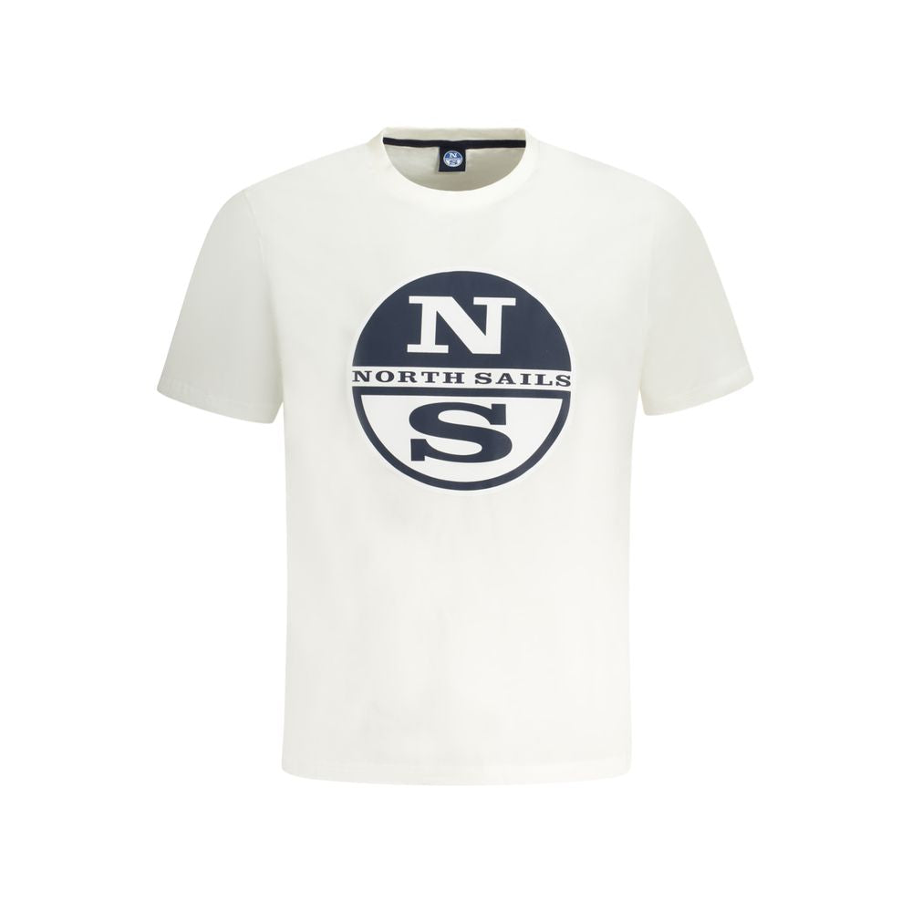 North Sails White Cotton Men T-Shirt with bold logo design on front for modern style and comfort