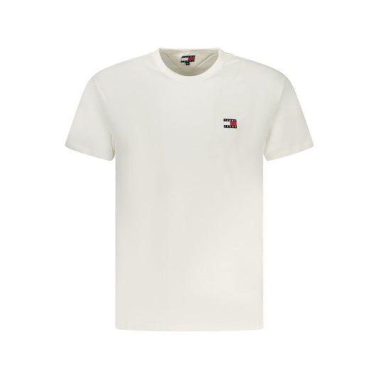 Tommy Hilfiger White Cotton Men T-Shirt with logo embroidery, short sleeve, crew neck, crafted from 95% regenerative cotton.