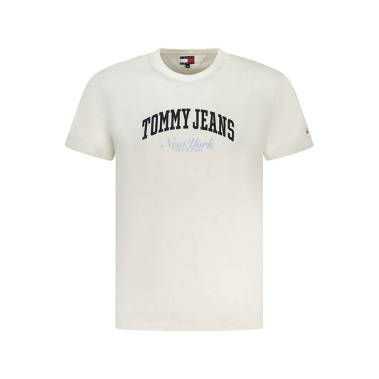Tommy Hilfiger White Cotton Men T-Shirt with logo, classic crew neck, sustainable fashion focus