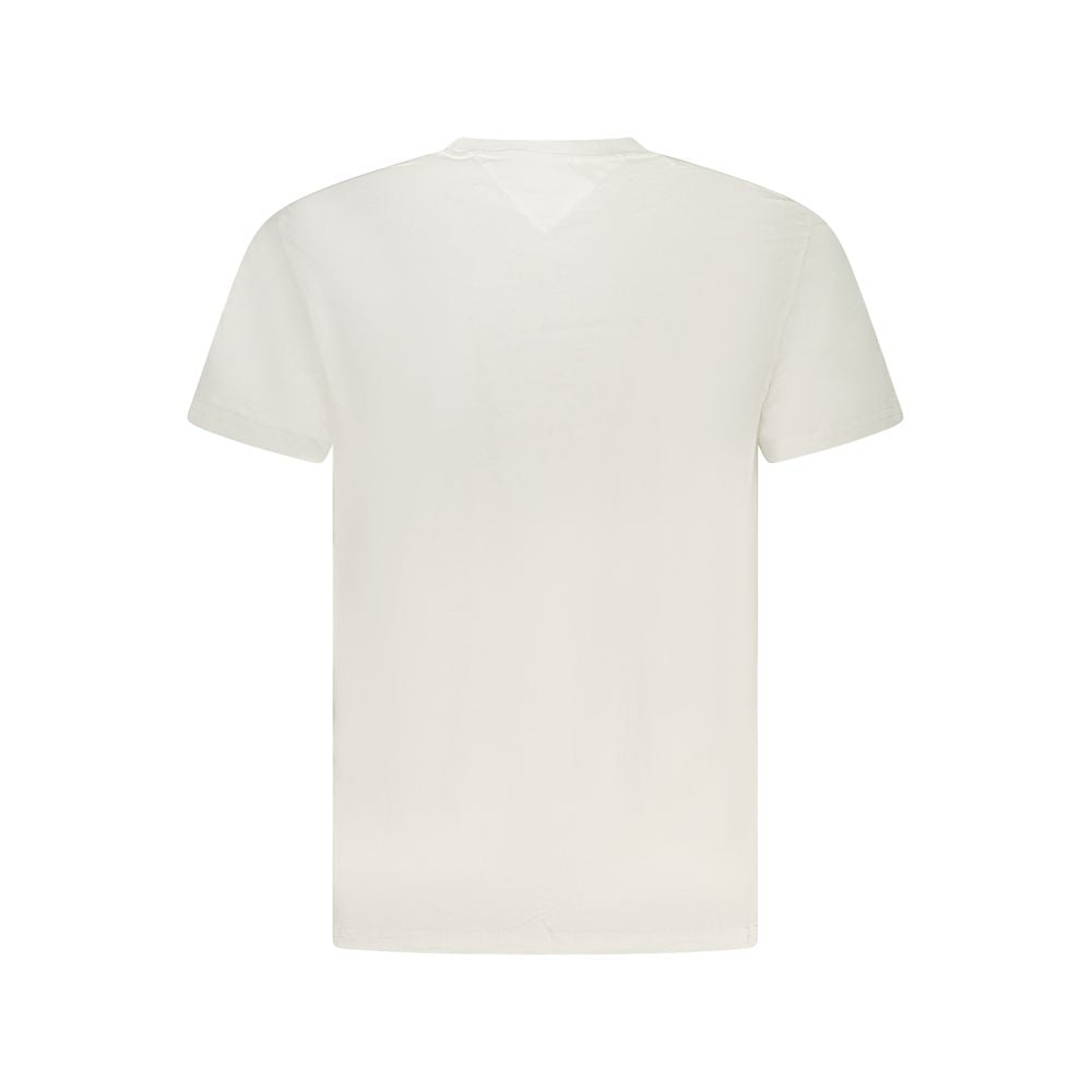Back view of Tommy Hilfiger White Cotton Men T-Shirt featuring classic design and sustainable fabric blend.
