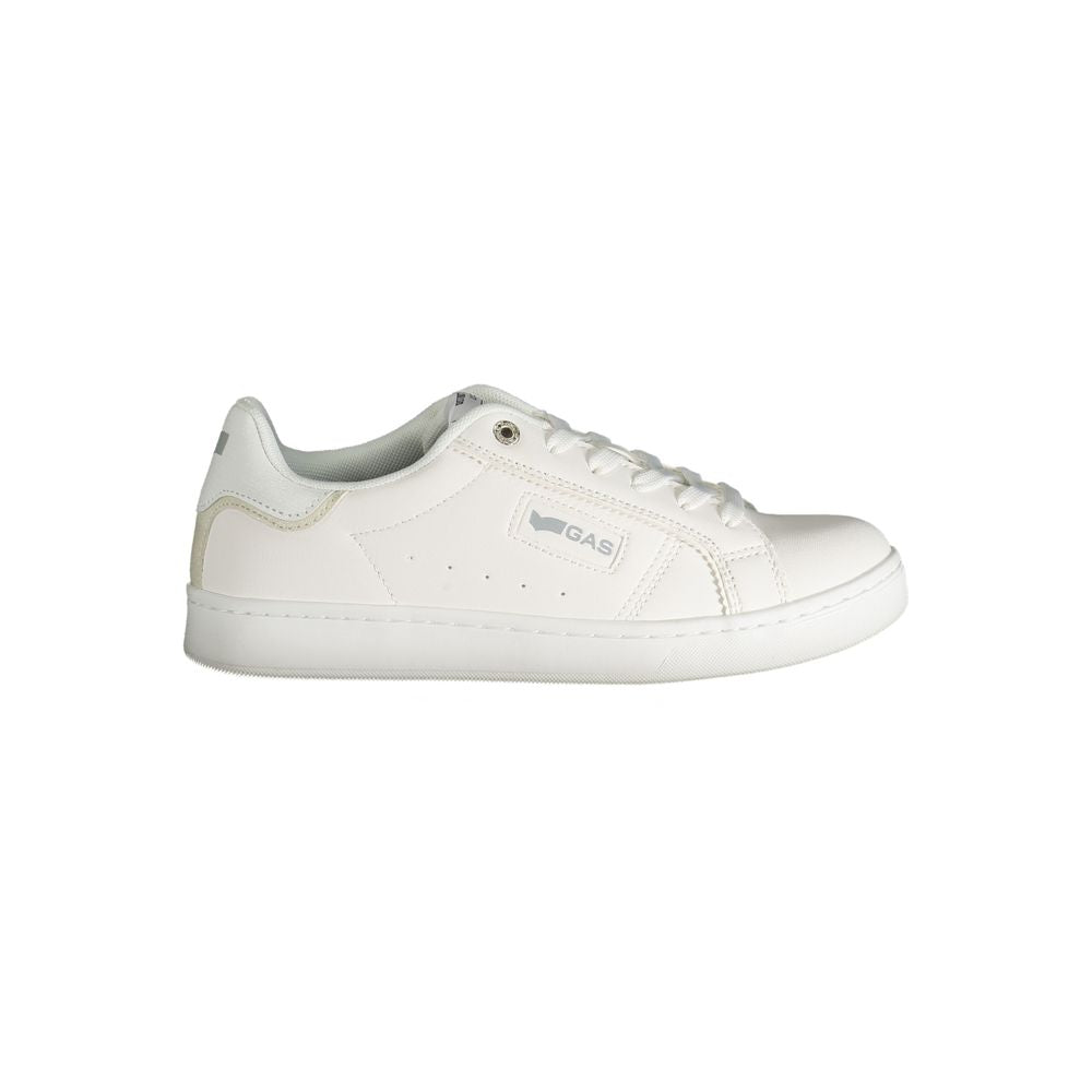 Gas White Polyester Women Sneaker showcasing sleek design with bold logo and textured details for stylish streetwear look.
