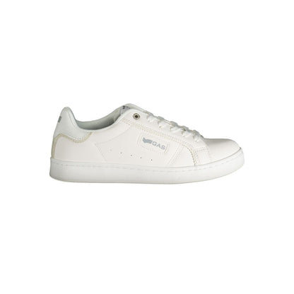 Gas White Polyester Women Sneaker showcasing sleek design with bold logo and textured details for stylish streetwear look.