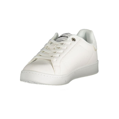 Gas White Polyester Women Sneaker with bold logo, edgy texture, and contrasting details, ideal for streetwear fashion.
