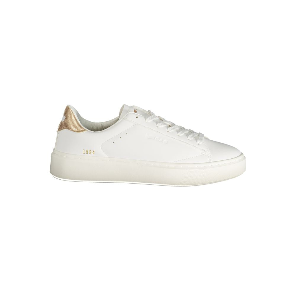 Gas White Polyester Women Sneaker with bronze accents and Gas logo, offering style and comfort for fashion-forward women.