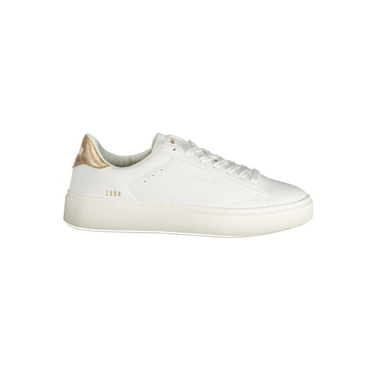 Gas White Polyester Women Sneaker with bronze accents and Gas logo, offering style and comfort for fashion-forward women.