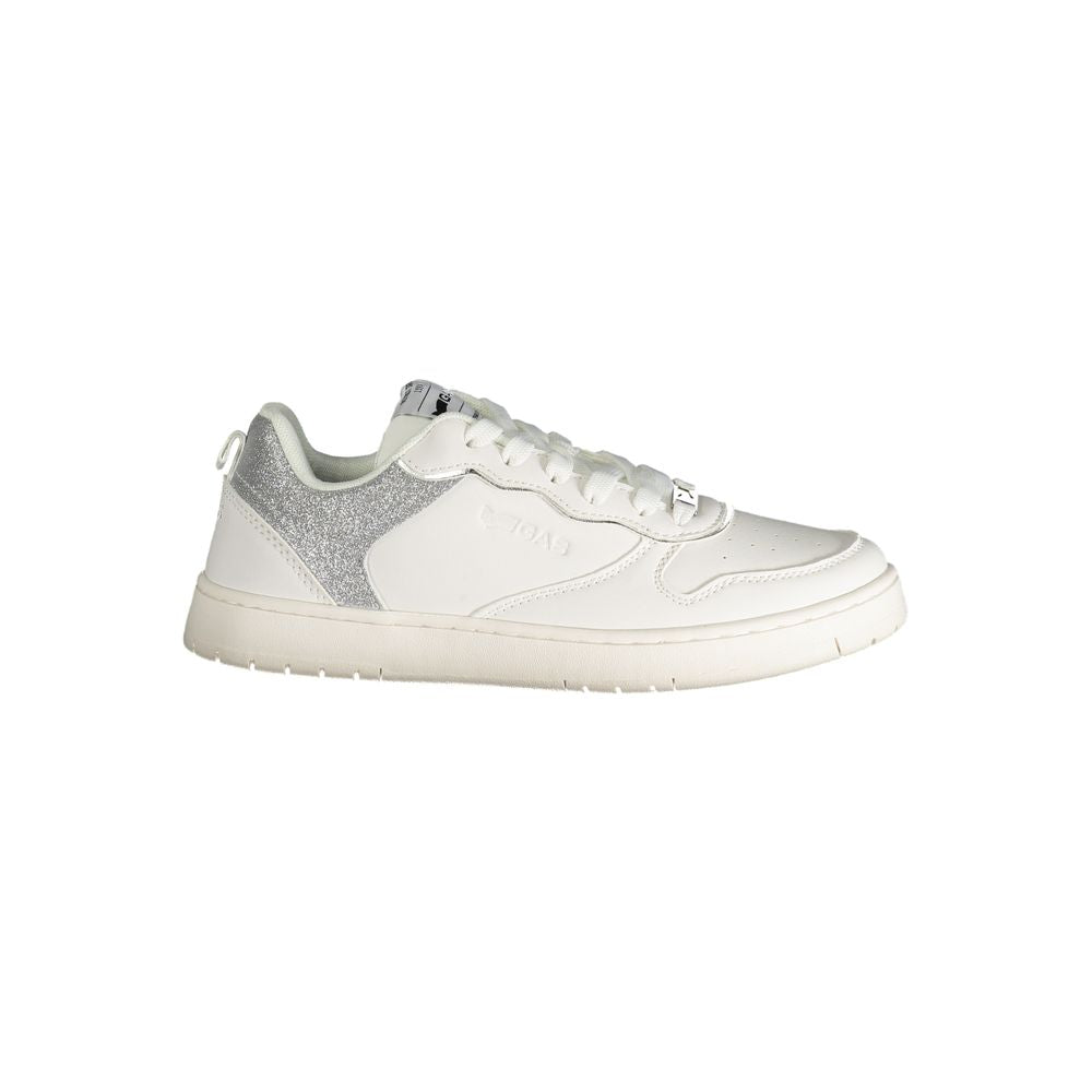 Gas White Polyester Women Sneaker with silver contrast details and iconic logo, perfect for fashion-forward casual ensembles.