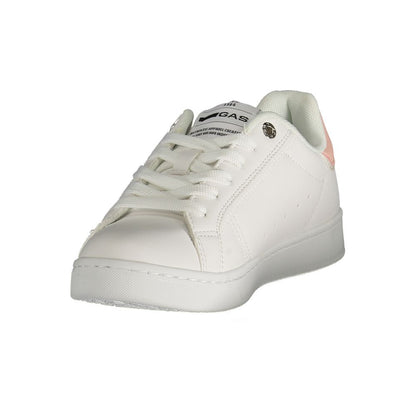 Gas White Polyester Women Sneaker with pink accents and sporty design.