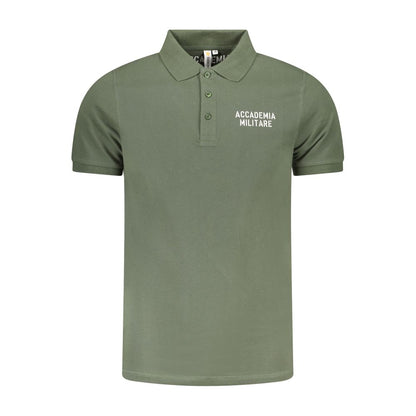 Accademia Militare Green Cotton Polo Shirt with short sleeves, contrast detailing, 3 buttons, and logo print.
