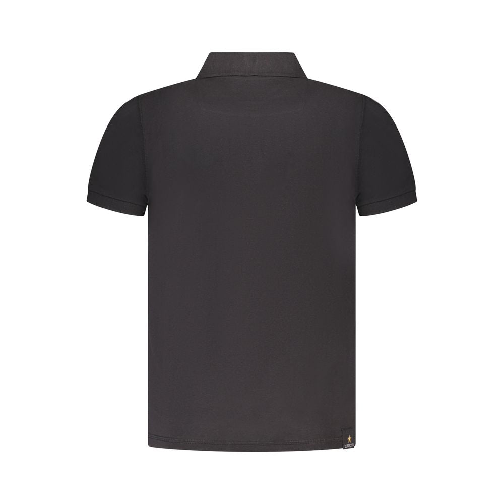Accademia Militare Black Cotton Polo Shirt with short sleeves and logo, rear view showing 3-button collar design.