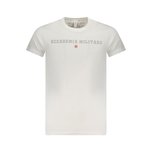 Accademia Militare White Cotton T-Shirt with short sleeves, crew neck, printed logo design on chest.