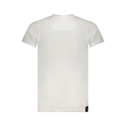 Rear view of Accademia Militare White Cotton T-Shirt with short sleeves and crew neck, featuring logo print.
