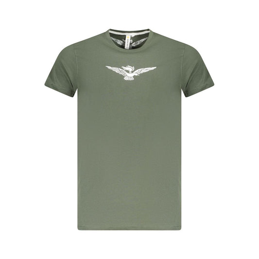 Accademia Militare Green Cotton T-Shirt with short sleeves, big eagle logo, crew neck, and print design.