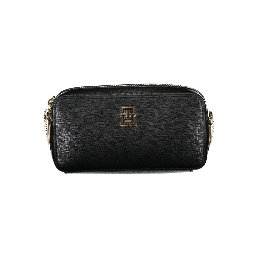 Tommy Hilfiger Black Polyethylene Handbag with chain shoulder strap, external and internal pockets, logo detailing.
