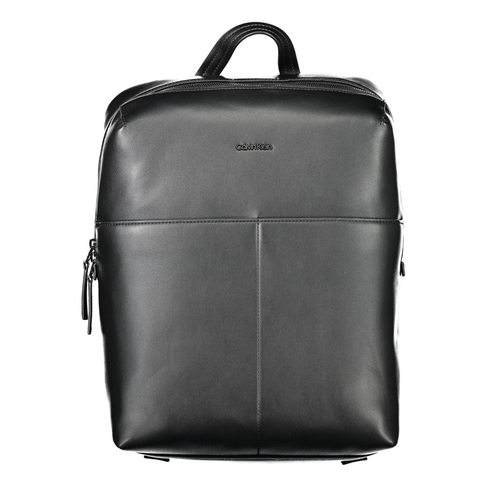 Calvin Klein Black Polyethylene Backpack with handle, adjustable straps, zip closure, external/internal pockets, and contrasting details.