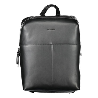Calvin Klein Black Polyethylene Backpack with handle, adjustable straps, zip closure, external/internal pockets, and contrasting details.