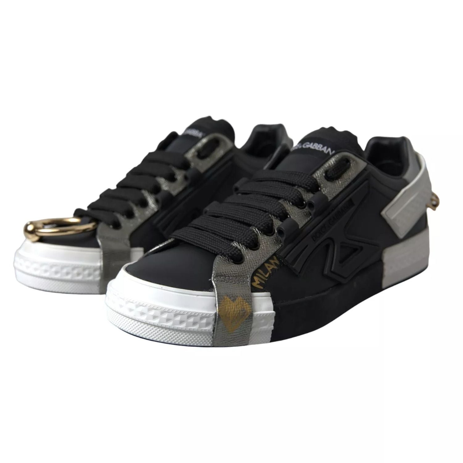 Dolce & Gabbana Black Leather Low Top Sneakers Portofino Shoes