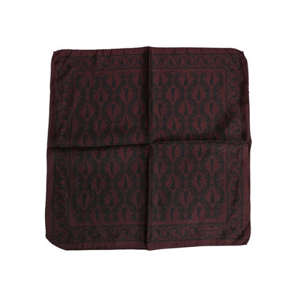 Dolce & Gabbana Maroon Black Printed Square Men Foulard Scarf
