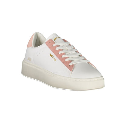 Gas White Polyester Women Sneaker with pink accents and chic print, showcasing durable and trendy design.
