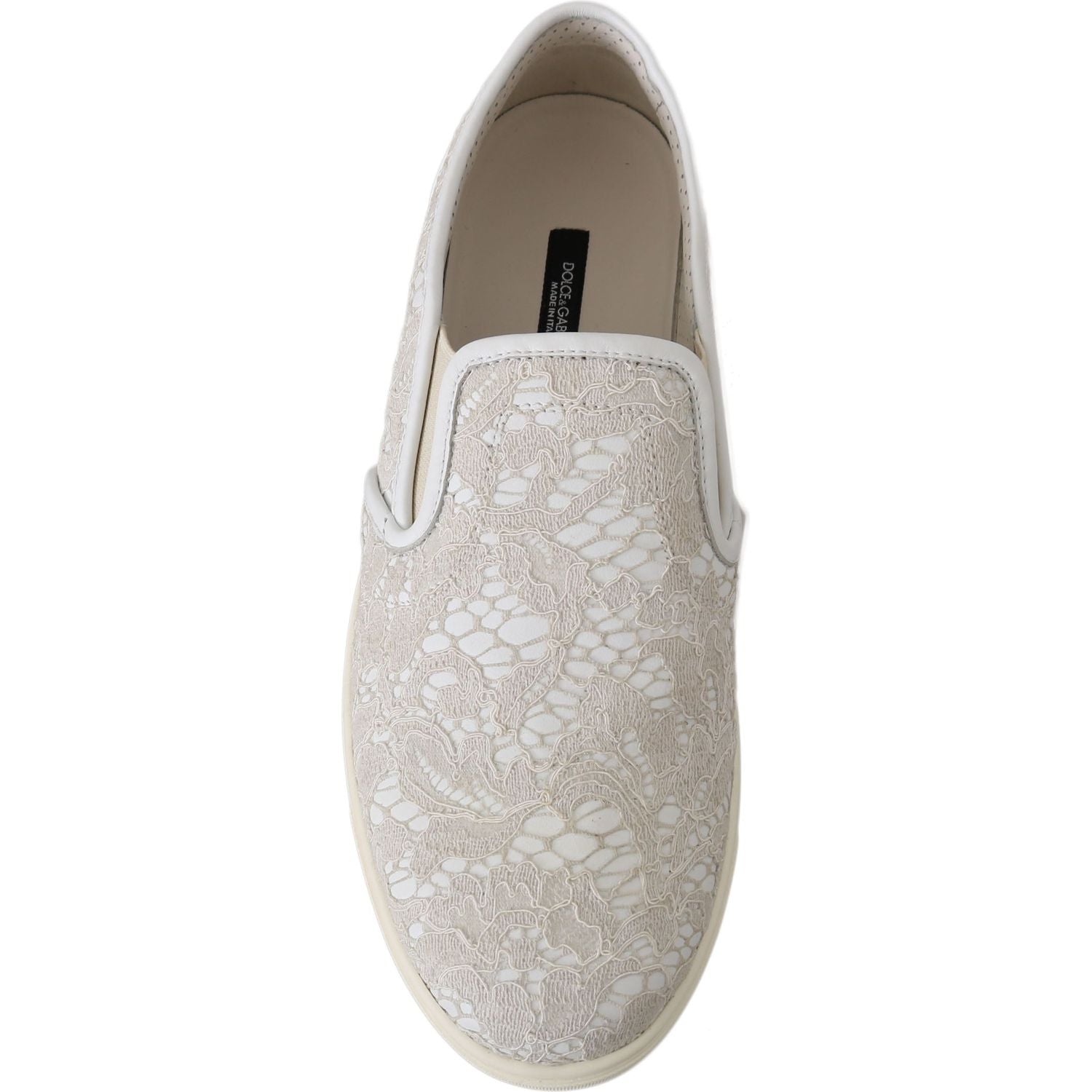 Dolce & Gabbana White Leather Lace Slip On Loafers Shoes