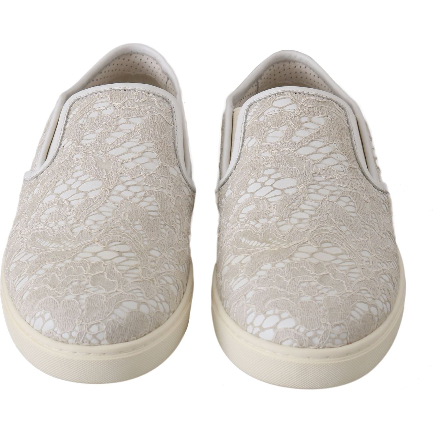 Dolce & Gabbana White Leather Lace Slip On Loafers Shoes