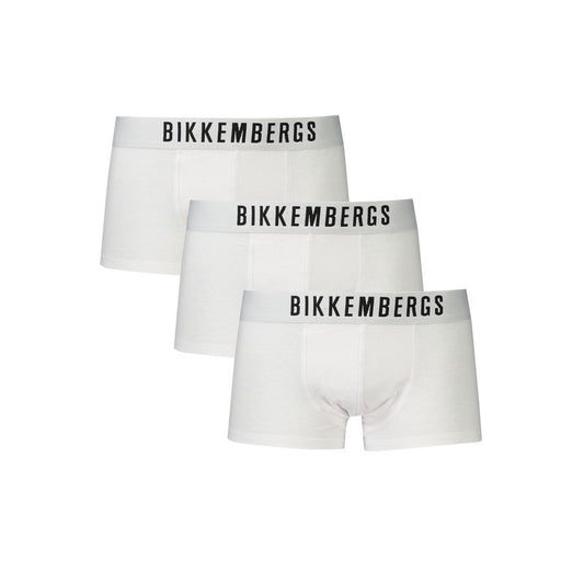 Bikkembergs White Cotton Underwear Boxer Parigamba tri-pack with elastic waistband and logo print.