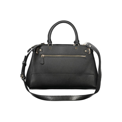 Alt Tag: Guess Jeans Black Polyethylene Handbag with adjustable strap, external zipper pocket, and dual handles.