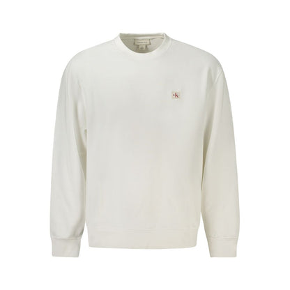 Calvin Klein White Cotton Men Sweater with crew neck and logo, sustainable fashion in urban style.