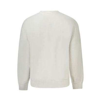 Back view of Calvin Klein White Cotton Men Sweater, sustainable chic with brushed long sleeves and crew neck.