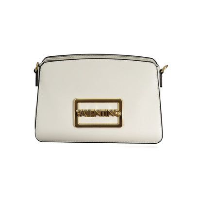 Mario Valentino White Polyethylene Handbag with logo, removable shoulder handle, adjustable strap, and multiple compartments.