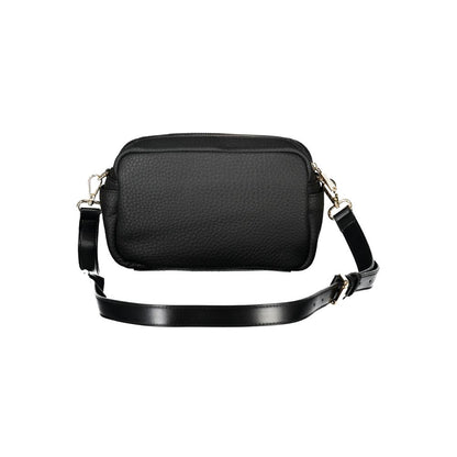Mario Valentino Black Polyethylene Handbag with adjustable shoulder strap and pockets, featuring contrasting details and logo.
