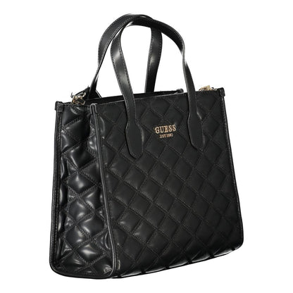 Guess Jeans Black Polyethylene Handbag with quilted design, Tamsin bag, two handles, adjustable strap, external pocket, logo detail