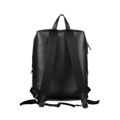 Calvin Klein Black Polyester Backpack with adjustable straps and handle, shown from the back, featuring sturdy design and sleek look.