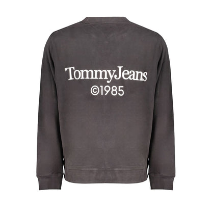 Back view of Tommy Hilfiger Black Cotton Men Sweater featuring Tommy Jeans logo, highlighting sustainable fashion in urban style.