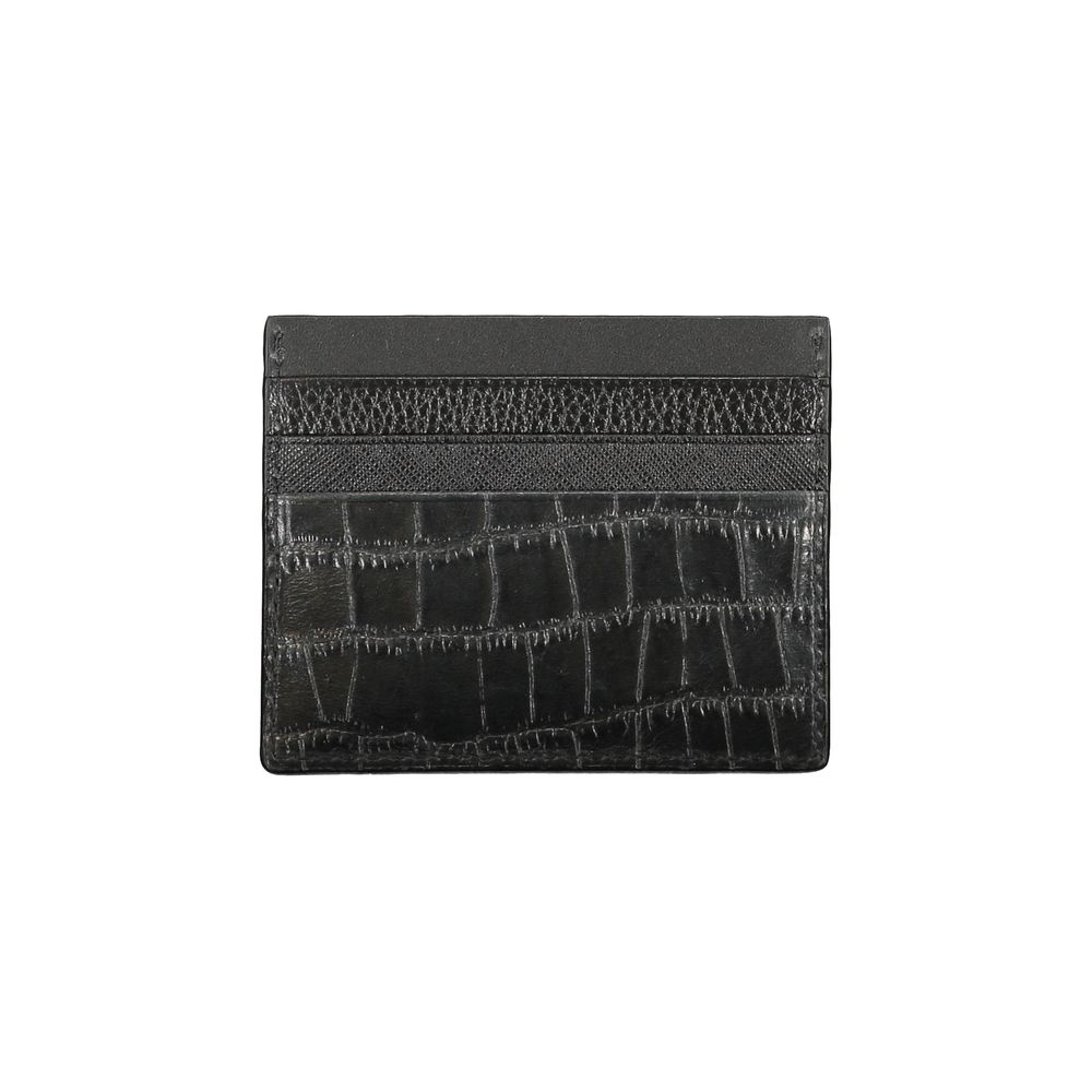 Tommy Hilfiger Black Leather Wallet with card holder, contrast details, and logo branding.