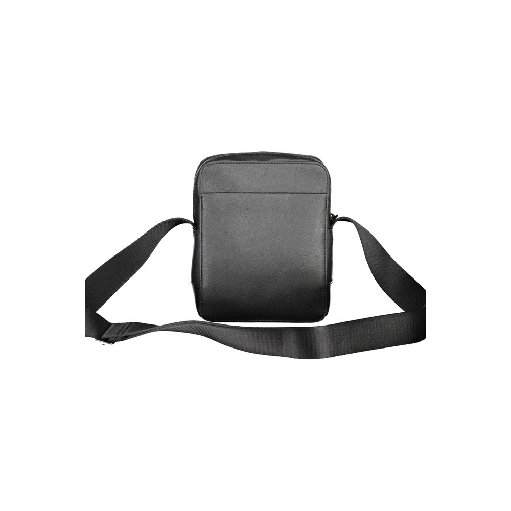Calvin Klein Black Polyester Shoulder Bag with adjustable strap, 1 external pocket, recycled material, and logo.