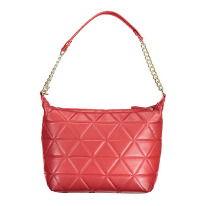 Mario Valentino Red Polyethylene Handbag with chain shoulder handle and zip closure, featuring internal pockets and phone holder.