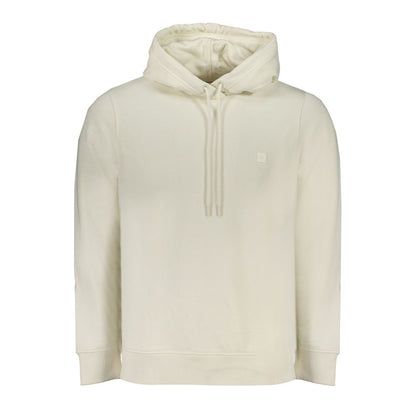 Calvin Klein White Cotton Men Sweater with hood, sustainable design, long-sleeve, logo, luxurious loungewear.