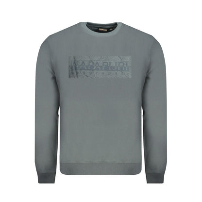Napapijri Green Cotton Men Sweater with logo print, long sleeves, crew neck, and a relaxed fit, perfect for casual style enthusiasts.