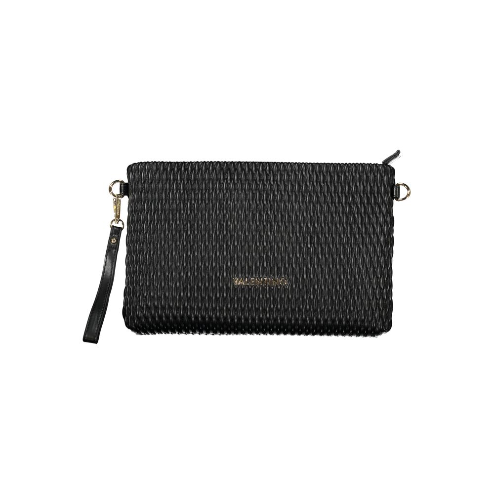 Mario Valentino Black Polyethylene Handbag with removable sleeve and strap, featuring internal pockets and zip closure. Stylish and versatile design.