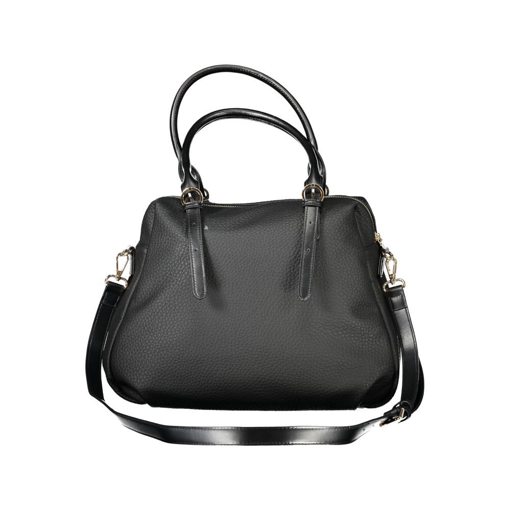 Mario Valentino Black Polyethylene Handbag with adjustable handles and strap, internal pocket, phone spaces, logo, zip closure.