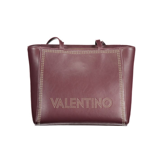 Mario Valentino Red Polyethylene Handbag with studs, featuring 2 handles, internal pocket, and zip closure with logo detail.
