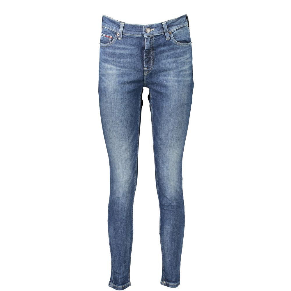 Tommy Hilfiger Blue Cotton Women's Skinny Jean with washed effect and embroidery, featuring iconic logo for premium style.
