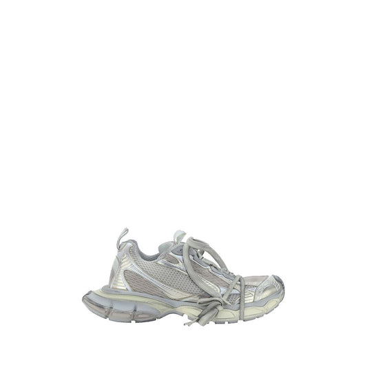 Balenciaga Gray Polyester Athletic Sneakers with chunky rubber sole, multiple laces, and reflective details for AW25 collection.