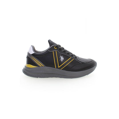 U.S. POLO ASSN. Black Polyester Sneaker with laces, contrasting details, and logo design for sports activities.