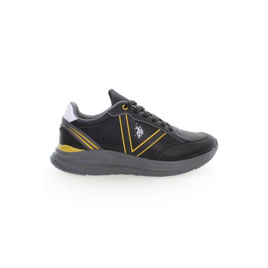 U.S. POLO ASSN. Black Polyester Sneaker with laces, contrasting details, and logo design for sports activities.
