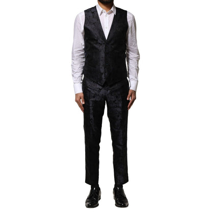 Dolce & Gabbana Black Jacquard 3 Piece Single Breasted Suit
