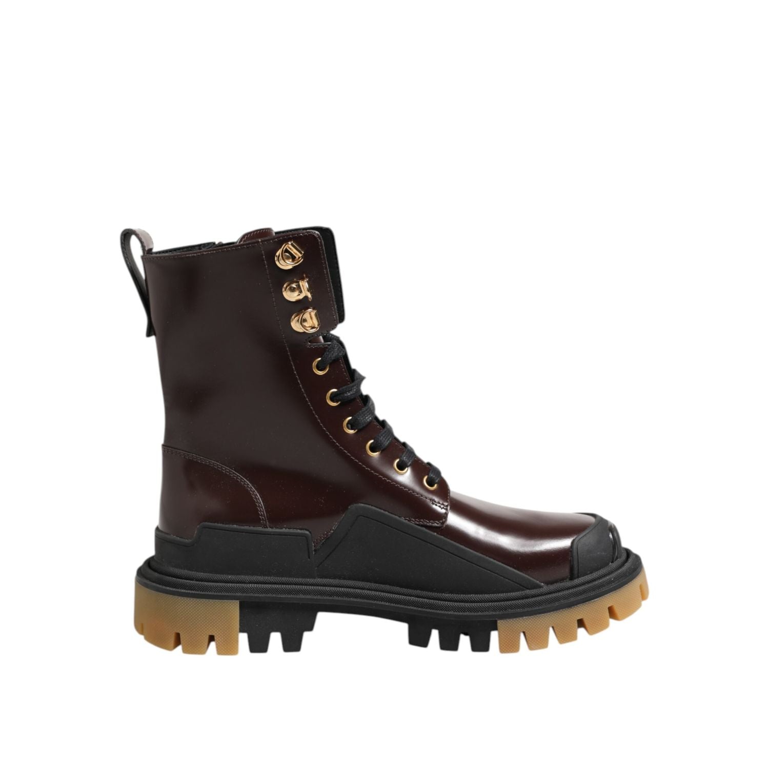 Dolce & Gabbana Brown Black Leather Boots Zipper Lace Up Shoes