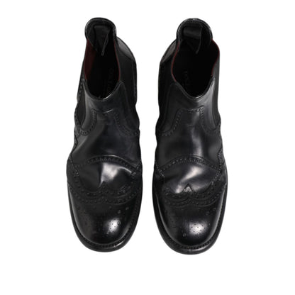 Dolce & Gabbana Black Leather Ankle Boots Slip On Shoes