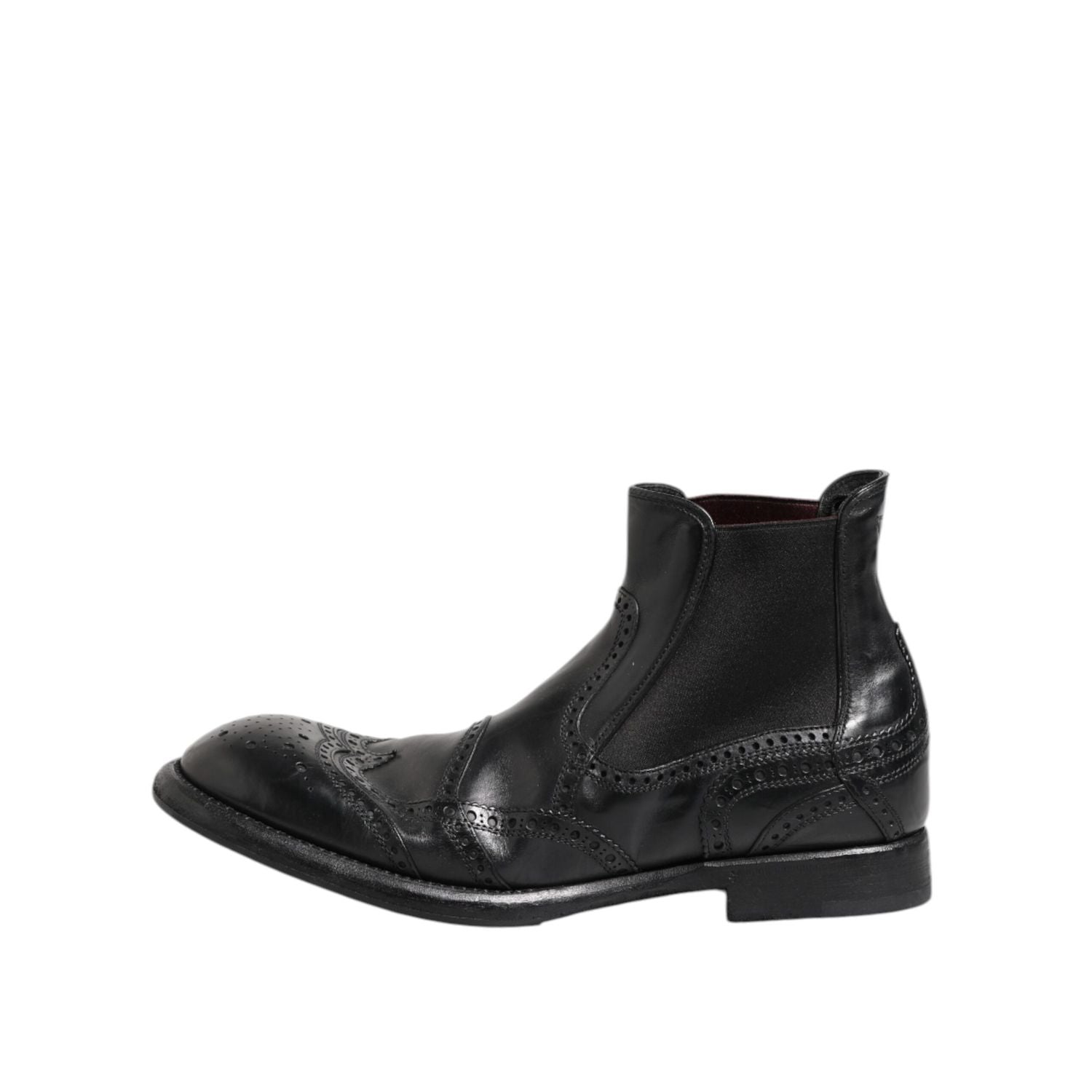 Dolce & Gabbana Black Leather Ankle Boots Slip On Shoes